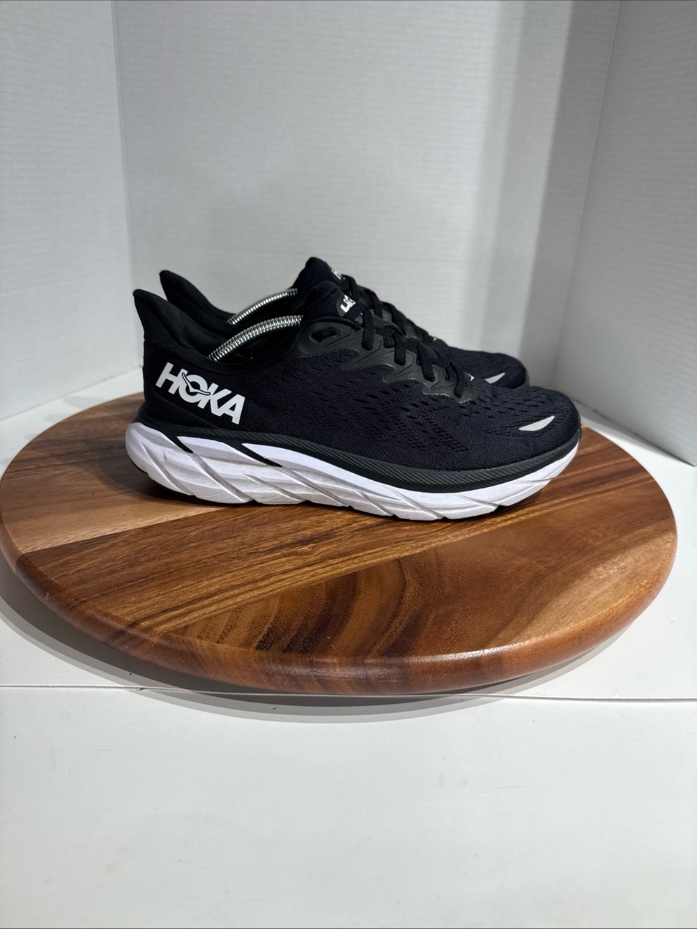 Hoka Clifton 8 Running Shoes Women's Size 9.5 B  Black, White Athletic Sneaker